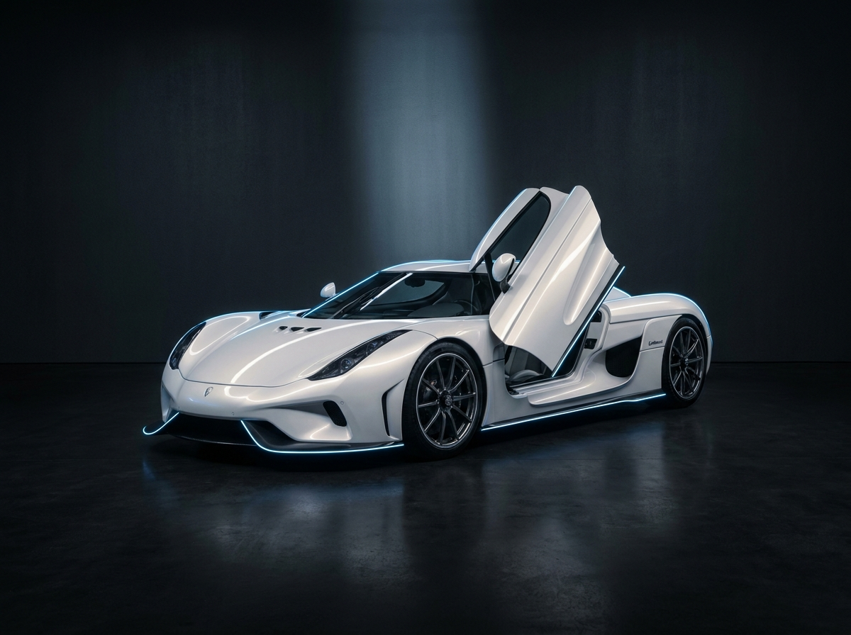 Apex GT Hypercar, weiß, Türen geöffnet